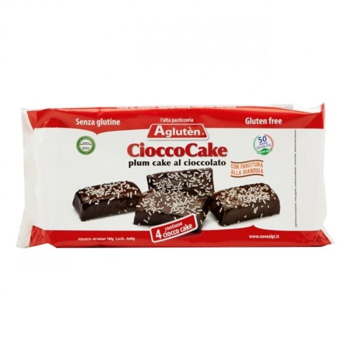 AGLUTEN CHOCOCAKE 4 PLUMCAKE RICOPERTI CON CIOCCOLATO AL LATTE CON FARCITURA ALLA GIANDUIA DA 52,5G - farmagiri