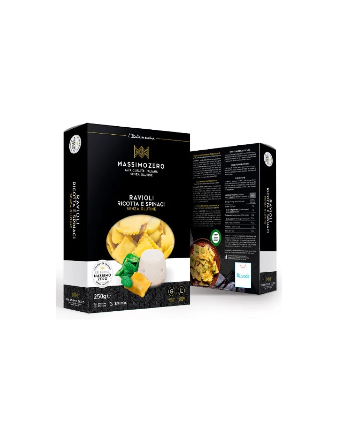 MASSIMO ZERO RAVIOLI RICOTTA E SPINACI 250 G - farmagiri