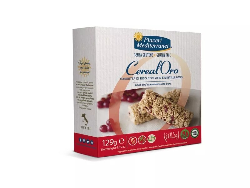 PIACERI MEDITERRANEI CEREALORO BARRETTA DI RISO CON MAIS E MIRTILLI ROSSI 6 PEZZI DA 21,5 G - farmagiri