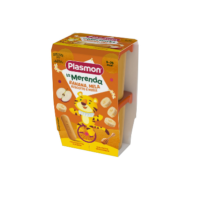 PLASMON LA MERENDA DEI BAMBINI MERENDE BANANA MELA BISCOTTO MIELE ASETTICO 2 X 120 G - farmagiri