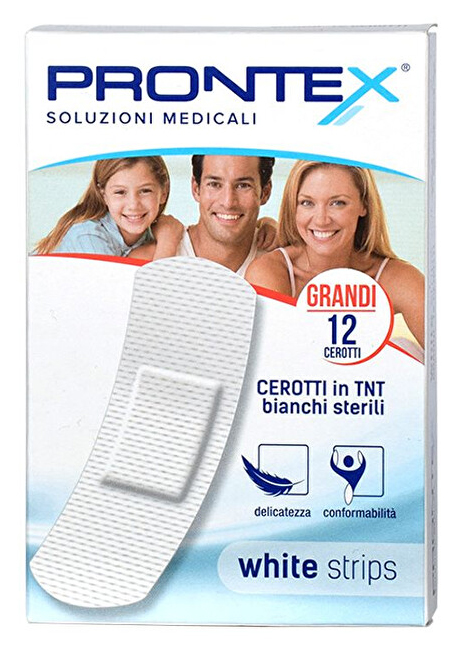 CEROTTO PRONTEX WHITE STRIPS IN TESSUTO NON TESSUTO BIANCO STERILE SCATOLA 12 CEROTTI GRANDI - farmagiri