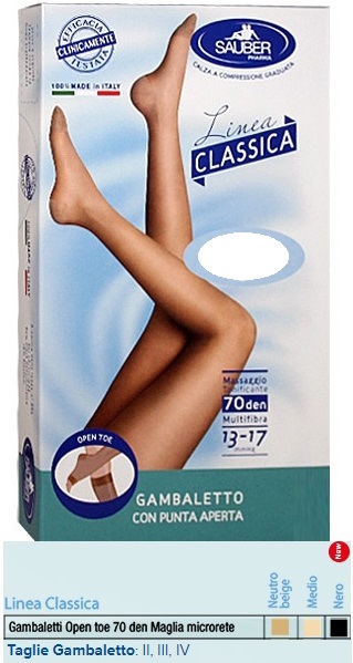 SAUBER GAMBALETTO OPEN TOE MAGLIA MICRORETE 70 DEN COLORE MEDIO TAGLIA 2 LINEA CLASSICA - farmagiri