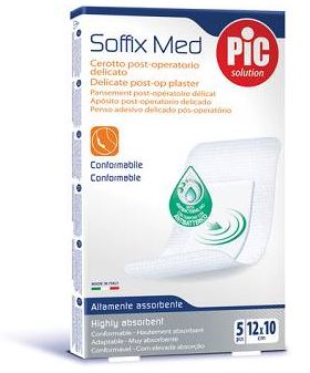 CEROTTO PIC SOFFIX MED IN TNT CON TAMPONE CENTRALE ASSORBENTE STERILE MONOUSO 10X12 CM ANTIBATTERICO 5 PEZZI - farmagiri