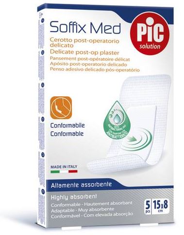 CEROTTO PIC SOFFIX MED IN TNT CON TAMPONE CENTRALE ASSORBENTE STERILE MONOUSO 15X8 CM ANTIBATTERICO 5 PEZZI - farmagiri