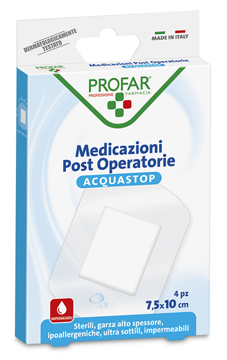 ACQUASTOP MEDICAZIONE POST OPERATORIA 7,5X10 CM PROFAR MED 4 PEZZI - farmagiri