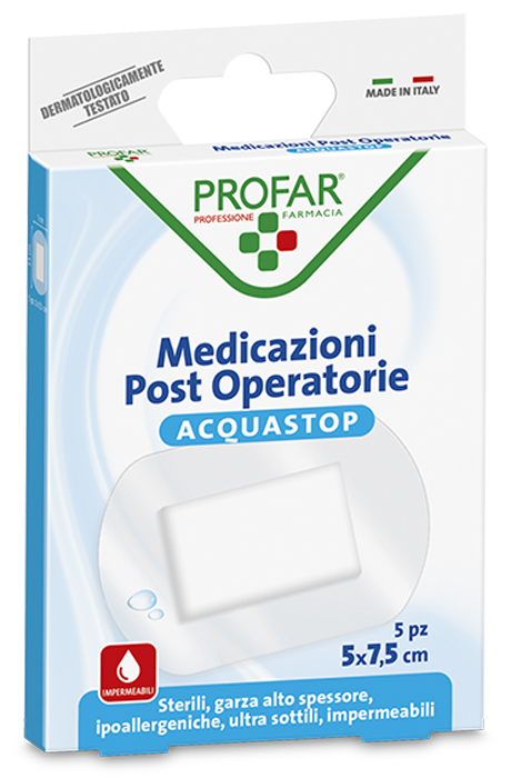 ACQUASTOP MEDICAZIONE POST OPERATORIA 5X7,5 CM PROFAR MED 5 PEZZI - farmagiri