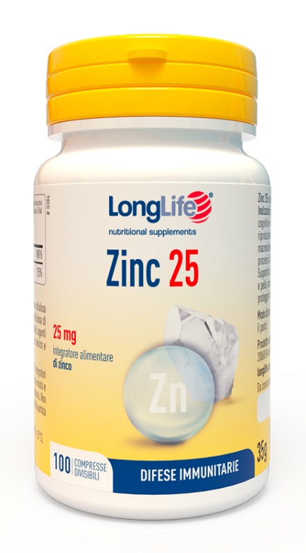 LONGLIFE ZINC 25 MG 100 COMPRESSE DIVISIBILI - farmagiri