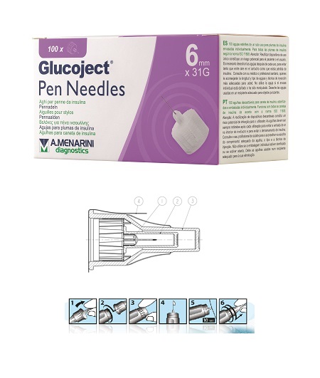 AGO PER PENNA DA INSULINA GLUCOJECT LUNGHEZZA 6 MM GAUGE 31 100 PEZZI - farmagiri