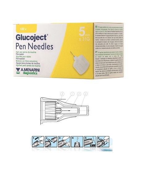 AGO PER PENNA DA INSULINA GLUCOJECT LUNGHEZZA 5 MM GAUGE 31 100 PEZZI - farmagiri