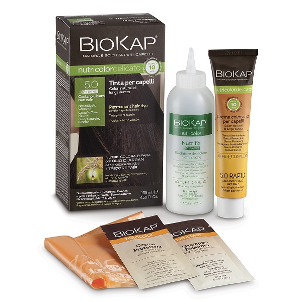 BIOS LINE  BIOKAP NUTRICOLOR DELICATO RAPID TINTA 5,0 CASTANO CHIARO NATURALE 135 ML - farmagiri