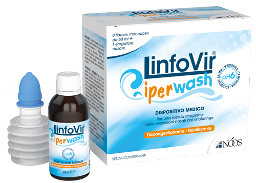 LINFOVIR IPERWASH SOLUZIONE SALINA IPERTONICA TAMPONATA 8 FLACONI DA 60 ML + 1 EROGATORE NASALE - farmagiri