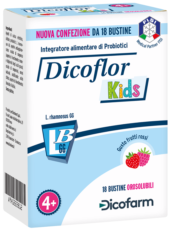 DICOFLOR KIDS 18 BUSTINE OROSOLUBILI GUSTO FRUTTI ROSSI - farmagiri