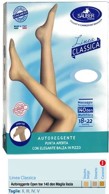 SAUBER AUTOREGGENTE OPEN TOE MAGLIA LISCIA 140 DEN COLORE NEUTRO BEIGE TAGLIA 4 LINEA CLASSICA - farmagiri