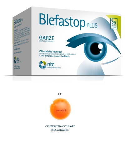 BLEFASTOP PLUS GARZA IN COTONE PIEGATA CON FILO DI BARIO 28 SALVIETTE MONOUSO + 1 COMPRESSA OCULARE RISCALDABILE - farmagiri