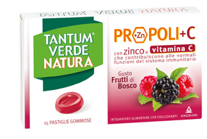 TANTUM VERDE NATURA PROPOLI+C CON ZINCO E VITAMINA C 15 PASTIGLIE GOMMOSE GUSTO FRUTTI DI BOSCO - farmagiri