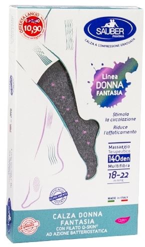 SAUBER CALZA DONNA FANTASIA FILATO Q-SKIN 140 DEN GRIGIO POIS ROSA TAGLIA G PROMO - farmagiri