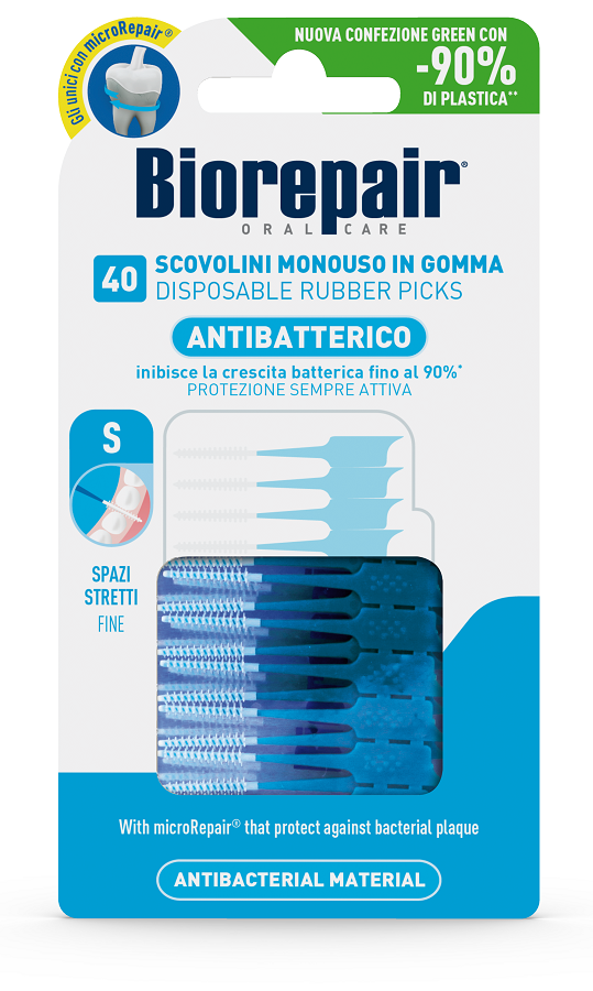 BIOREPAIR ORAL CARE ANTIBATTERICO SCOVOLINI MONOUSO IN GOMMA SPAZI STRETTI 40 PEZZI - farmagiri