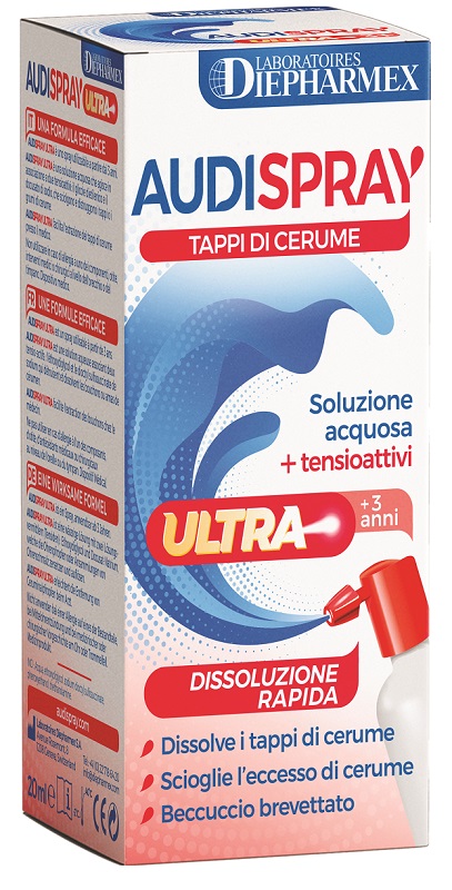 AUDISPRAY ULTRA +3 ANNI SOLUZIONE ACQUOSA + TENSIOATTIVI SPRAY TAPPI DI CERUME 20 ML - farmagiri