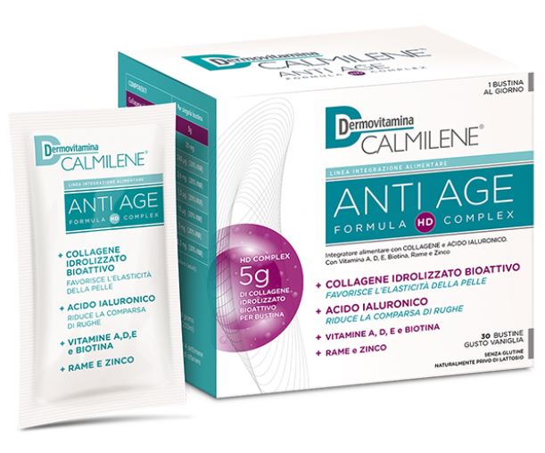 DERMOVITAMINA CALMILENE ANTIAGE IA A BASE DI COLLAGENE E ACIDO IALURONICO POLVERE 30 BUSTINE GUSTO VANIGLIA - farmagiri