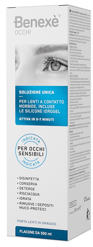 SOLUZIONE UNICA BENEXE' OCCHI PULIZIA LENTI A CONTATTO 500 ML + PORTALENTI IN OMAGGIO - farmagiri