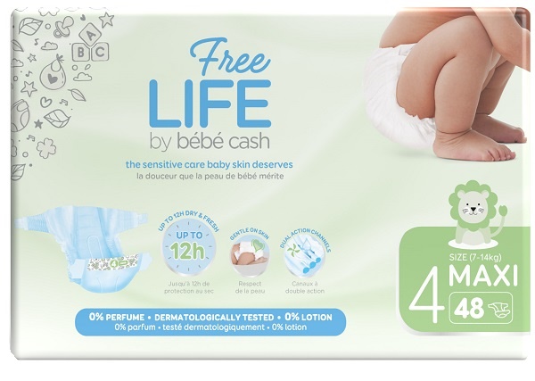FREELIFE BY BEBECASH PANNOLINI MAXI TAGLIA 4 7-18 KG GIROVITA 38-60 CM 48 PEZZI - farmagiri