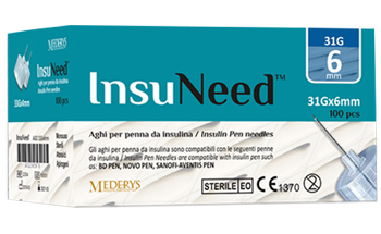 AGO PENNA SOMMINISTRAZIONE INSULINA INSUNEED GAUGE 31 6MM 100 PEZZI - farmagiri