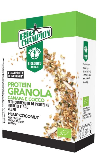 BIOCHAMPION PROTEIN GRANOLA CANAPA/COCCO 250 G - farmagiri