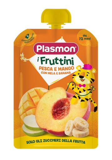 PLASMON I FRUTTINI PESCA E MANGO CON MELA E BANANA 130 G - farmagiri